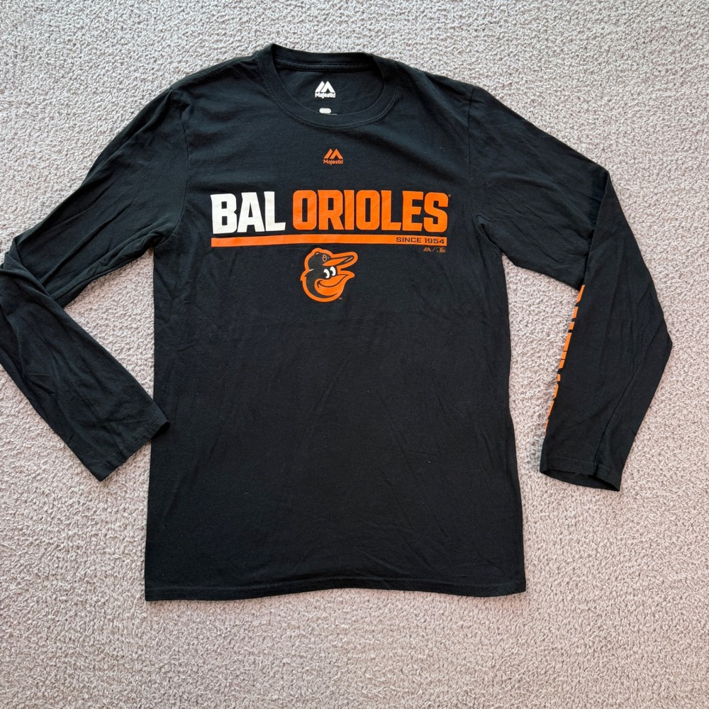 Majestic Baltimore Orioles MLB Long Sleeve Graphic T-Shirt Black Mens Small